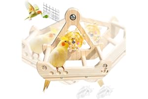 VELCUMA Holz Vogelspielzeug Schaukel mit Drehrad – Intelligenzspielzeug für Wellensittiche, Nymphensittiche & kleine Papageien – Interaktives Sitzbrett für Käfig & Beschäftigung (Piratenschiff)