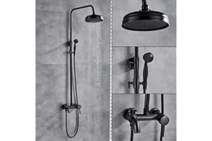 Saeuwtowy Columna Ducha Juegos de Grifería Para Bañera Columna de Duchas Con Pantalla Ducha Lluvia Cuadrada Barra Adjustable -Latón Sin Plomo Resistante A Rasguño Negro