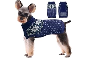 Kuoser Chandail en tricot pour chien et chat – Pull de Noël chaud pour animal de compagnie – Gilet d'hiver – Motif flocon de neige – Pull à col roulé pour temps froid – Pour les vacances de Noël –
