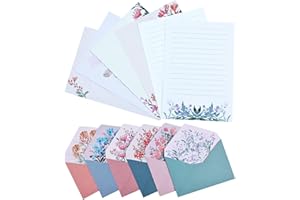 BBLIKE 24 szt. papieru do pisania z 12 kopertami, papierem stacjonarnym i kopertami, unikalny papier do pisania w kwiaty, papier do pisania i koperty, zestaw do pisania listów na zaproszenia (6 zestawów)
