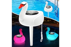 KingSom Thermomètre Piscine Numérique,Thermomètre Piscine Solaire avec Lumière Cygne à Couleur Changeante, Thermomètre Piscine Flottant avec Écran LCD et Cordon,Thermomètre de l'Eau pour Piscine