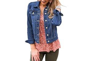 Roskiky Denim Jackets Women Jean Stretchy Long Sleeve Trucker Jacket with Pocket UK
