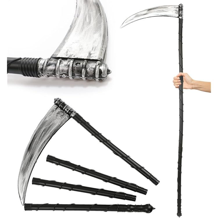 Halloween Plastic Scythe Prop - 110cm Collapsible Grim Reaper Costume Accessory