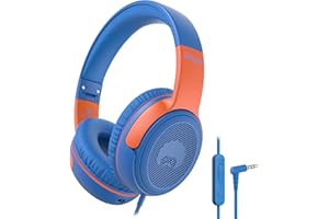 RockPapa Share 1 Cuffie per Bambini, Cuffie con Filo e Microfono per Bambina Ragazzi, 85/94dB Limitatore di Volume, Funzione Condivisione, Cuffie Pieghevoli per Scuola/Telefono/PC, Blu Arancione