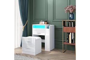 SENVOZIII Schminktisch Frisiertisch Frisierkommode Spiegel 3 Schubladen Tisch Kommode LED Beleuchtung für Schlafzimmer Wohnzimmer Weiß