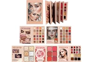 CROWNLITE 5-Layer Book-Style Foldable Makeup Gift Set, 24 Eyeshadow, 24 Lip Gloss, 6 Blusher, 18 Contour, 6 Highlighter, 78 Colors Makeup Palette Set, Highly Pigmented Long Lasting All In One Make Up Pallet