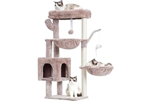 Heybly Arbre À Chat, 100 cm Petit Griffoir pour Chat De Haut avec Grande Plateforme, Grotte, 2 Hamacs, Jouets pour Chats, Meubles pour Chats, Griffoir, Marron Beige HCT006SMU