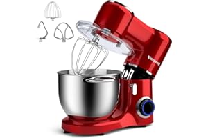 Vospeed Stand Mixer 1500W 8L Cake Mixer Electric Kitchen Food Mixer with Stainless Steel Bowl, Beater, Dough Hook, Whisk for Baking, Dishwasher Safe (Red)