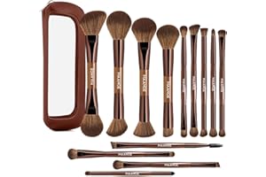 ‎MAANGE MAANGE 13-teiliges Makeup Pinsel Set mit Etui – Professionelle Daily & Travel Schminkpinsel-Set für Foundation,Puder & Lidschatten, Doppelseitiger Makeup Pinsel, Kaffeebraun