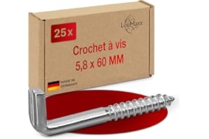 LouMaxx Lot de 25 Crochets à Visser 5,8x60 mm - Vis d'Angle - Charge Jusqu'à 50 kg - Galvanisés - Muraux Robustes pour Étagère
