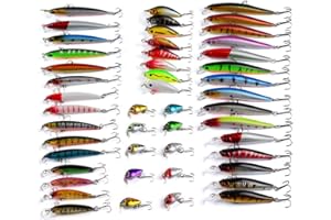 CHAWHO Pesca Esche Kitt - 48 Pezzi Set di Esche da Pesca con Esca e Accessori per uncino,Esche Artificiali #058