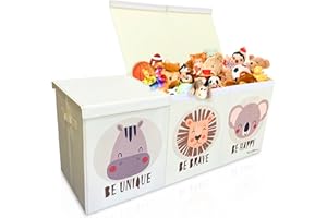 KissyMino - Baúl almacenaje juguetes infantil XL con tapa, Organizador juguetes infantil plegable, Cesta decorativa dormitorio, sala de juegos y guardería, Juguetero (Beige, Grande)