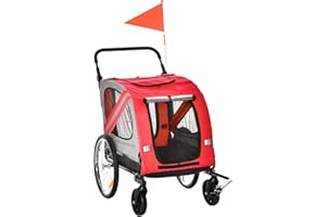 ‎PAWHUT PawHut 2-in-1 Dog Trailer & Dog Buggy, Dog Bicycle Trailer, Dog Pram with Reflectors for Medium Dogs up to 20 kg, Oxford Fabric, Red