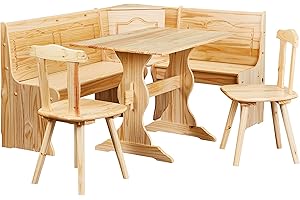 Inter Link - Set da pranzo - Set di panche - Tavolo Sedie Panca - Tavolo da pranzo - Panca ad angolo Panca - Panca ad angolo con contenitore - Legno massiccio - Tirolo - Laccato naturale