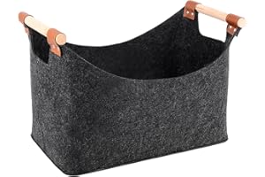 UYTAG 2 Stück Holzkorb für Kaminholz | Filztasche Shopper | Einkaufskorb | Aufbewahrungskorb | Filztasche Faltbarer aus Extradickem Filz für Wäschekorb Spielzeug, Kleidung, Obst, Brennholz, 40 x 22 x 27 cm