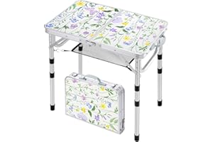 Sportneer Tavolo da campeggio: piccolo tavolo pieghevole portatile, 59,9 cm di lunghezza x 39,9 cm di larghezza, 4 altezze con strato in rete, altezza regolabile, tavolo da esterno per escursioni