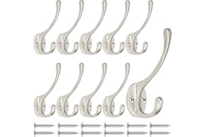 QMAHA 10 Stück Silber Garderobenhaken, Rostfrei Kleiderhaken Wand, Metall Haken zum Schrauben, Doppelt Wandhaken Garderobe, Robust Schwanenhals Haken Wand Mantelhaken für Badezimmer Küche Garderobe
