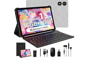 WOREGOO 11 Pollici Android 15 Tablet, 4G LTE e 5G WiFi, Tablet in Offerta Octa-Core, 36GB RAM+512GB ROM (1TB TF), Display 2000x1200 FHD, Widevine L1/8+13MP/8000mAh/GMS/GPS, con Tastiera+Mouse(Grigio)