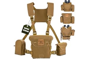 Lone Trail Wasserdichte Fernglas-Brusttasche, leichtes Bino-Geschirr mit Entfernungsmesser-Tasche, Fernglas-Tasche mit leisem Magnetverschluss und MOLLE-System (LT1 Coyote Brown)