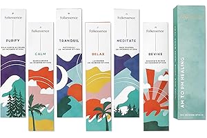 Folkulture Premium Incense Sticks Set (6 Packs, 120 Sticks) | Nag Champa, Sandalwood, Palo Santo & Patchouli | Charcoal Free | 45 Min Burn | Gifts for Her and Him