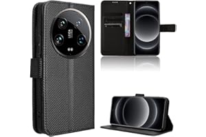 Rojeuinn Hülle für Xiaomi 14 Ultra Handyhülle-Hülle Stoßfest Case Cover-Handy Case in Premium Kohlefaser [Klappbar Flip] [Standfunktion Tasche] -Schwarz