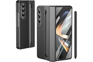 BAILI pour Galaxy Z Fold4 Étui avec Stylet et Emplacement pour Stylet, Protecteur d'écran trempé + Protection de charnière Housse en Cuir pour Samsung Galaxy Z Fold4-Noir