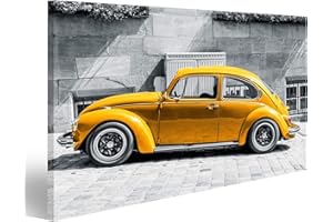 bilderfelix® Bild auf Leinwand Käfer Vintage Beetle Gelb vor Schwarz Weißem Hintergrund Wandbild, Poster, Leinwandbild MRR