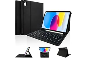 LAMA Custodia per Tastiera per iPad 10a Generazione 10,9" 2022 (A2696/A2757/A2777), Custodia Protettiva Sottile con Custodia per Tastiera Bluetooth Wireless Staccabile e Portamatite per iPad 10a Nero