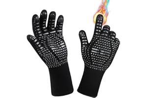 DIAOPROTECT Grillhandschuhe Hitzebeständig 800 Grad, Feuerfeste Handschuhe mit Silikonbeschichtung, rutschfeste Waschbare Weber Grill Handschuh BBQ Gloves für Grill,BBQ,Backen