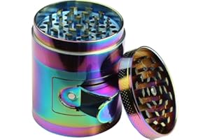 DCOU Durable Zinc Alloy 2.2 Inches Rainbow Herb Grinder 4 Piece with Pollen Catcher Heavy Duty Spice Grinder with Access Window