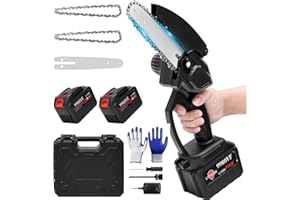 ALLJOY Mini piła łańcuchowa z akumulatorem 18 000 mAh, akumulatorowa piła łańcuchowa o przekątnej 15,5 cm, praca ciągła do 90 min, 2 łańcuchy i 2 baterie, szybkie ładowanie 45 min, łańcuch ze stopu, piła