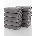 Towels 10 Piece Very Soft Microfiber Hand Face Towel Set Washcloth Super Absorbent Lightweight Quick Dry and Durable, 29" L x 13" W, 10 Pack Dark Grey