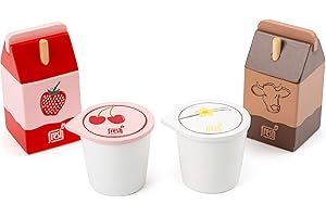 Small Foot 11440 Set di Prodotti lattiero-caseari Fresh, in Legno, Giocattoli di Ruolo, Negozio di Accessori e Cucina per Bambini