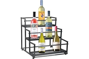 Alyoen Wine Rack, 3-Tier Modern Black Wine Bottle Rack for Syrups, Wines, Spices, Bottles, Coffee Syrup Bottle Rack, Spice Rack, Suitable for Worktops, Kitchens, Coffee Tables