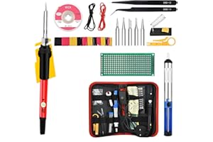 NUZEKY Zestaw do lutowania – 60 W lutownica z regulacją temperatury 200-450°C, narzędzie do lutowania z 5 grotami lutowniczymi, wysokiej jakości lutowanie i naprawa – lutownica do elektroniki, biżuterii,