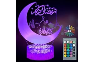 Shinybox Ramadan dekoracyjna lampa LED "zrób to sam", Mubarak Ramadan, 3D, 16 kolorów, Ramadan, lampa księżycowa, lampa zmieniająca kolory, z pilotem zdalnego sterowania, dekoracja Eid do użytku na