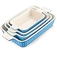 MALACASA, Series Bake, Rectangular Baking Dish Set of 4 (9"/11"/12"/14"), Oven to Table Baking Dish with Ceramic Handles Ideal for Lasagne/Pie/Casserole/Tapas, Blue