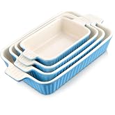 MALACASA Set of 4 Porcelain Mould Bread Moulds Baking Tray Moulds for Oven Shape Deep Plate in 4 Size Blue, BAKE.BAKE Series