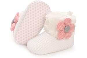 KFNIRE Cozy Fleece Baby Booties with Cotton Lined, Anti-Slip & Soft Sole Newborn Baby Booties 0-18Months Sock Shoes Unisex Baby Slipper Winter Warm Shoes