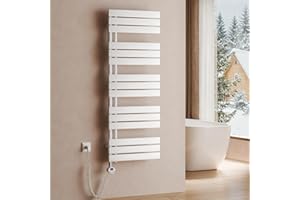 S'AFIELINA Scaldasalviette Elettrico con Termostato Bianco 1320x500mm 800 Watt Radiatore per Asciugamani con Resistenza Elettrica Timer Termoarredo per Bagno Pannello Laterale
