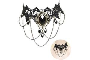 JIAMAOHUA Gothic Necklace Choker Black Gothic Lace Choker Necklaces for Women Girls Adjustable Black Choker Halloween Novelty Choker Collar Necklaces with Teardrop for Halloween Steampunk Vampire Cosplay Party