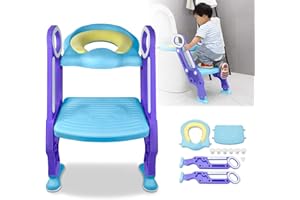 ACXIN Sedile WC per bambini con scale, vasino pieghevole, addestratore per WC regolabile con cuscino in poliuretano e maniglia, vasino per bambini, blu e viola
