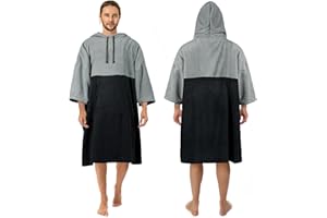 Zingtto Surf Poncho Changing Robe, 3/4 Sleeve Extra Large Thick Hoodie Towel Poncho for Men Women Beach Swimming, 43"x35", Black Gray