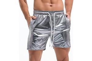 Amy Coulee Mens Metallic Shorts 5 Inch Rave Hot Pants Shiny Sparkly Shorts with Pockets
