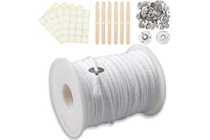 OdiuK Kerzendocht Rolle 6100cm Dochte für Kerzen Set, Geruchlos Kerzendochte für Kerzen mit 100 Metallbasis & 6 Pcs Holzfixierer, Natürlichen Candle Wick Set für DIY Neues Jahr Kerzenherstellung
