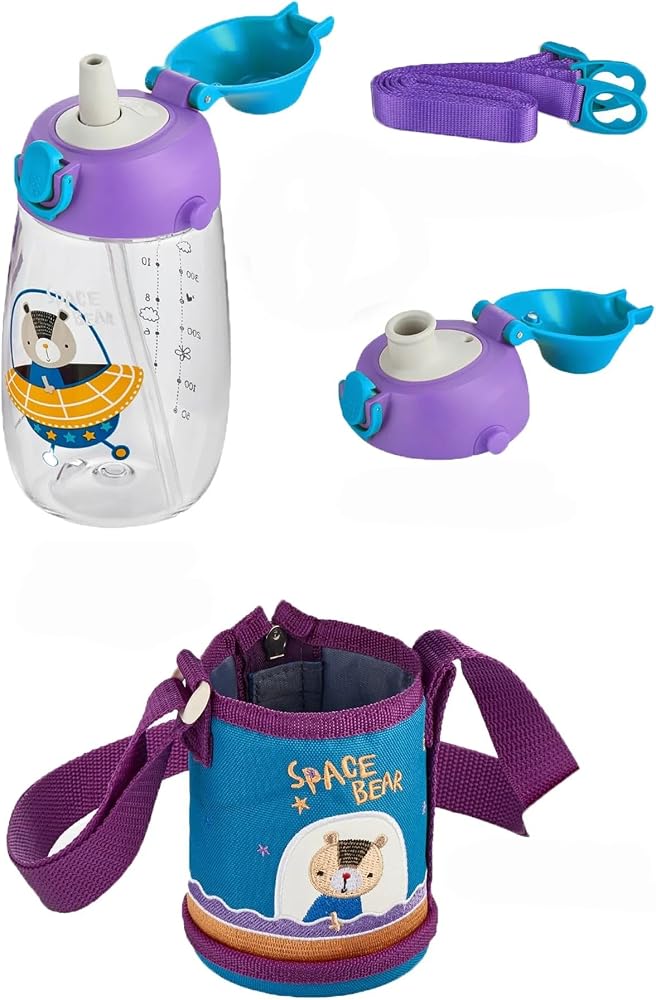 UZSPACE 700 ml -Büyük Boy-Kılıflı 2 Ayrı Kapaklı Pipetli/Pipetsiz Tritan Su Matarası Manani, Mavi