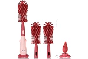 ABirdon Spazzola per Biberon,3 in 1 Spazzola per biberon in siliconecon punta di ricambio, senza BPA, adatta per la pulizia di capezzoli, biberon e cannucce