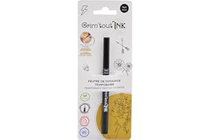 GO MANGA Grim'Tout - Feutre de Tatouage Temporaire Noir - Encre Sans Danger pour la Peau - Vegan - Pointe Extra-fine - Longue Tenue - Loisirs Créatifs et Festifs : Carnaval, Festival, Kermesse