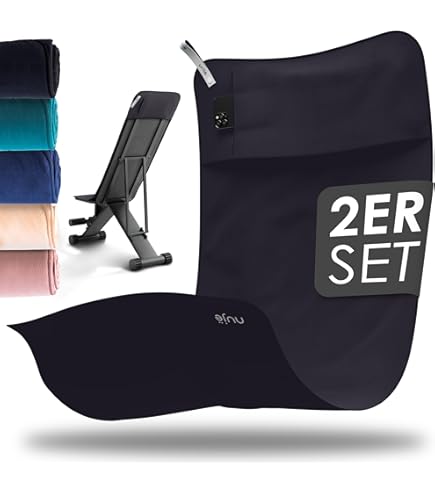 Pameil Fitnesshanddoek, set van 2, 120 x 50 cm, sporthanddoek, fitnesshanddoek, met ritssluiting 80 x 40 cm kleine handdoeken, sporthanddoek van microvezel, voor yoga, sport en outdoor, marineblauw