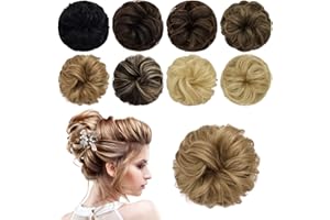 Yamel Messy Bun Human Hair Scrunchie Tousled Updo Real Hair Pieces Chignon Hairpiece Dark Blonde Wavy Curly Short Ponytail Extension Bun Hair Pieces for Women